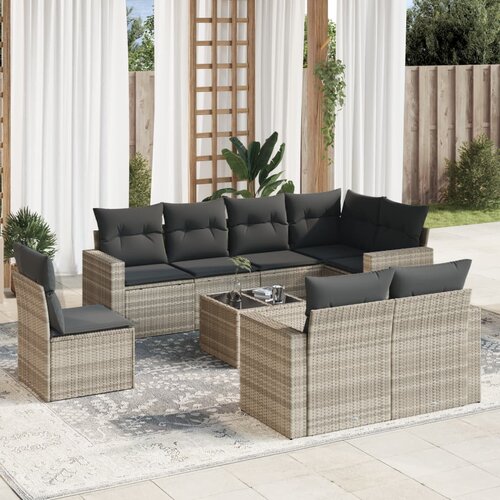 VidaXL 9-dijelni set vrtnih sofa od poliratana s jastucima svjetlosivi Slike
