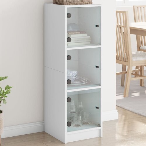 VidaXL Visoka omara s steklenimi vrati bela 35x37x109 cm Slike