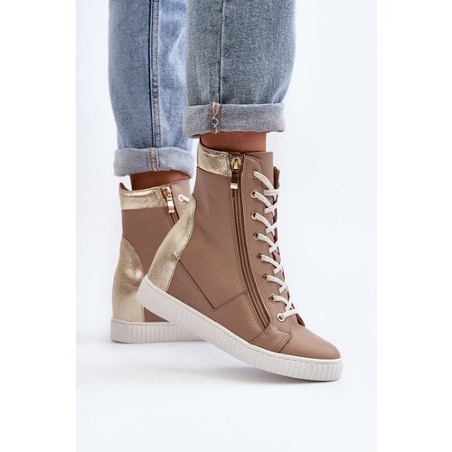 Zazoo 3081 Women&amp;#039;s Leather Wedge Sneakers Beige Slike