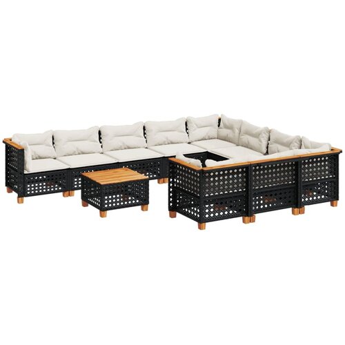  11-dijelni set vrtnih sofa od poliratana s jastucima crni Crna 55 x 55 x 36 cm Slike