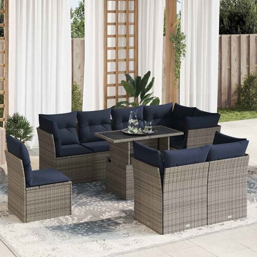 VidaXL 9-dijelni set vrtnih sofa poliratan i bagrem s jastucima sivi Slike