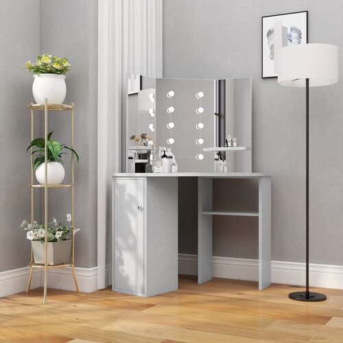 VidaXL Kutni toaletni stolić LED siva boja betona 111 x 54 x 141,5 cm Slike