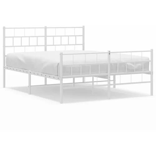vidaXL Kovinski posteljni okvir z vzglavjem in vznožjem bel 140x190 cm, (20904145)