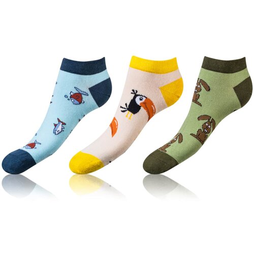 Bellinda CRAZY IN-SHOE SOCKS 3x - Modern colorful low crazy socks unisex - brown - yellow - blue Slike