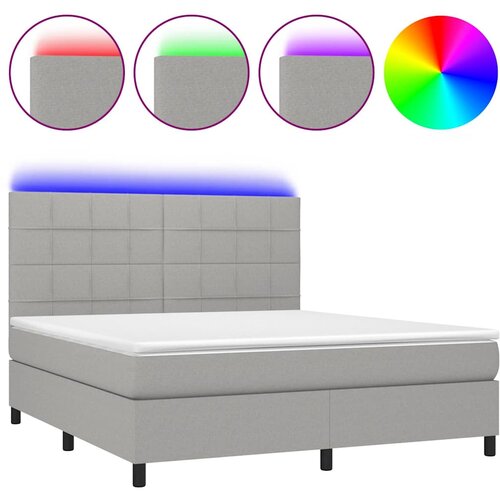 Krevet box spring s madracem LED svjetlosivi 180x200 cm tkanina Slike