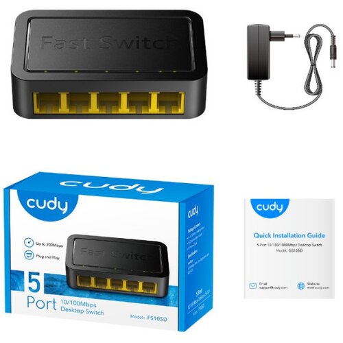 Cudy FS105D LAN 5-Port 10/100 Switch auto-negotiation RJ45 ports (alt S105 ) Slike