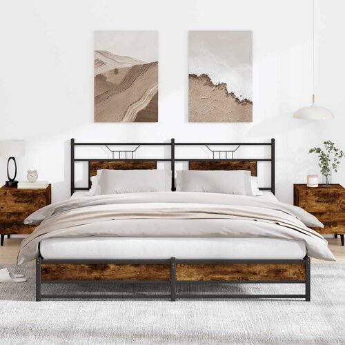 vidaXL Kovinski posteljni okvir brez vzmetnice dimljen hrast 180x200cm Cene