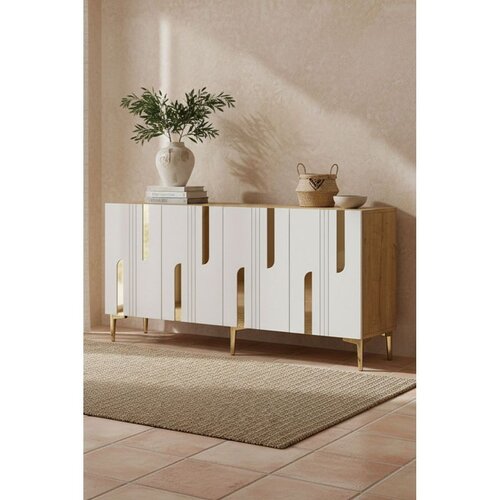 Hanah home komoda Nota 150, 150 cm, bela / zlatna Cene