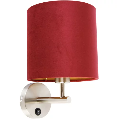 QAZQA Elegantna stenska svetilka iz jekla z rdečim žametnim odtenkom - Matt