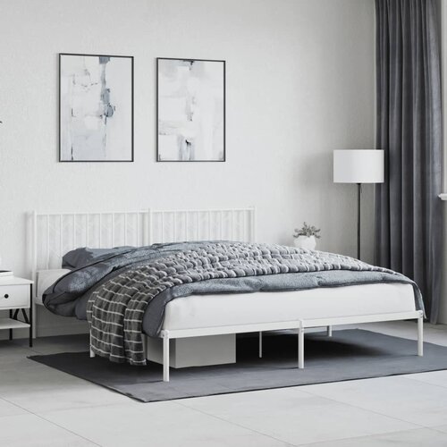  The Living Store Kovinski posteljni okvir z vzglavjem bel 183x213 cm - Posteljni Okvir, (21447521) Slike