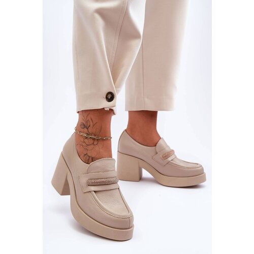 LEMAR Leather Heeled Shoes with Embellishment Beige Gelanor Slike