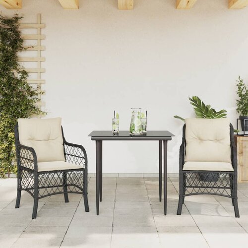  3-dijelni bistro set s jastucima crni od poliratana Slike
