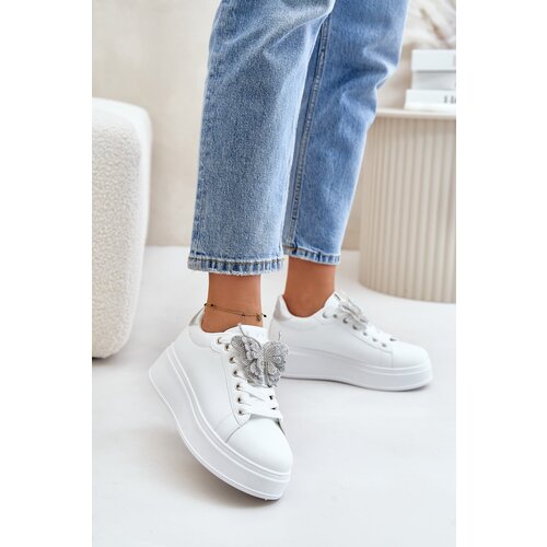 Kesi Women&amp;#039;s platform sneakers with a butterfly - white-silver Naritevia Slike