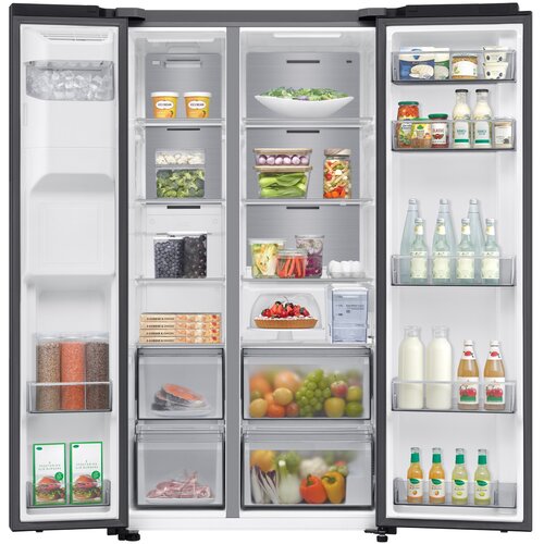 Samsung RS70F65KEFEF Stran ob strani z vodnim rezervoarjem, No Frost+, temni inox Slike