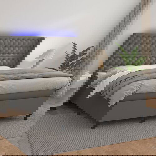 The Living Store Box spring postelja z vzmetnico LED siva 140x200cm umetno usnje - Box Spring Postelja, (21521220) Slike