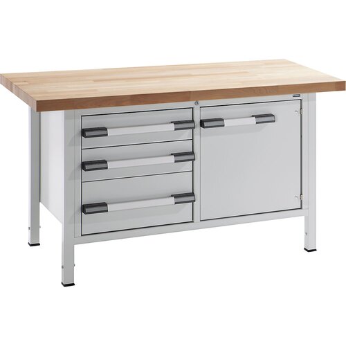 eurokraft pro delovna miza z nastavitvijo višine, izvedba z ogrodjem, širina 1500 mm, 3 predali, 1 vrata, siva Cene