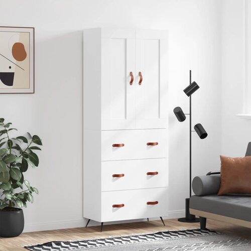 vidaXL Visoka omara bela 69,5x34x180 cm inženirski les Cene