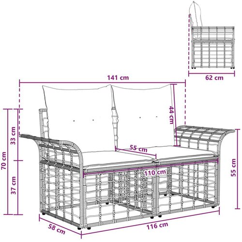  loveseat 2 pcs Prirodna i krema bijela poliratan - Prirodna i kremasto bijela Zakrivljeni Slike