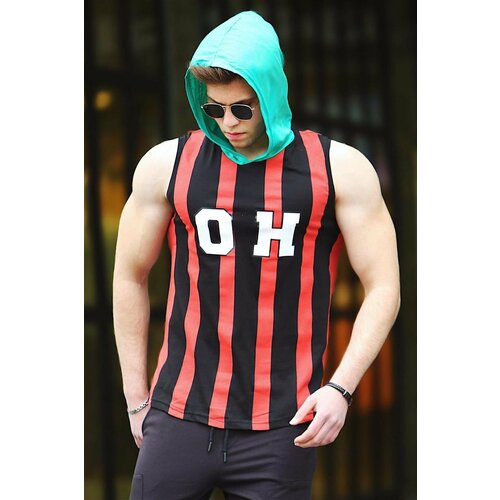 Madmext Striped Printed Hooded Singlet 4024 Claret Red Slike