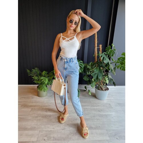 Edoti Spaghetti heckle top with lace and stripes SL Slike