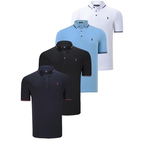 Dewberry QUADRUPLE SET T8586 MEN'S T-SHIRT-BLACK-WHITE-NAVY-LIGHT BLUE Cene
