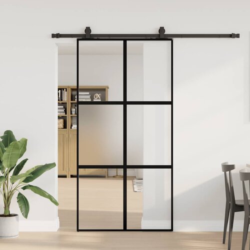 vidaXL Drsna vrata z opremo črna 102,5x205 cm kaljeno steklo Cene