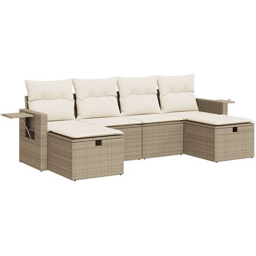 VidaXL 6-dijelni set vrtnih sofa s jastucima bež od poliratana Slike