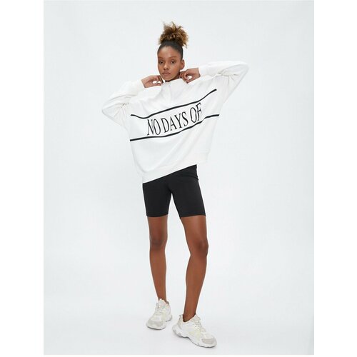Koton Sports Sweatshirt With Half Zipper, Slogan Print Oversize Slike