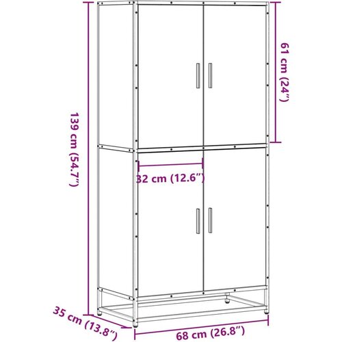 VidaXL Visoka ploča siva Sonoma 68x35x139 cm Konstruirano drvo Slike
