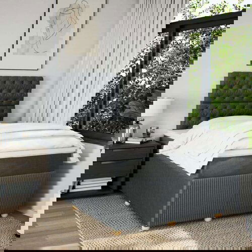 vidaXL Box spring postelja z vzmetnico temno siva 120x200 cm blago Cene