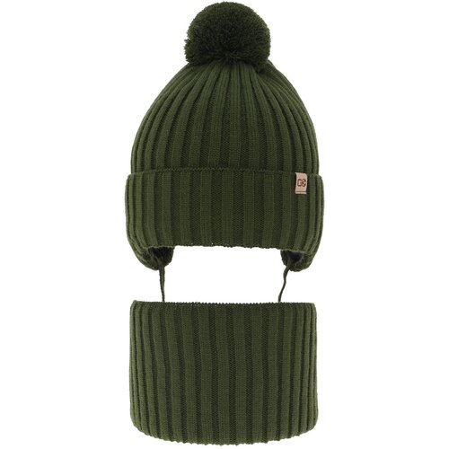 AGBO Boy&amp;#039;s winter set: hat and tube scarf khaki with pompom Carlo Slike