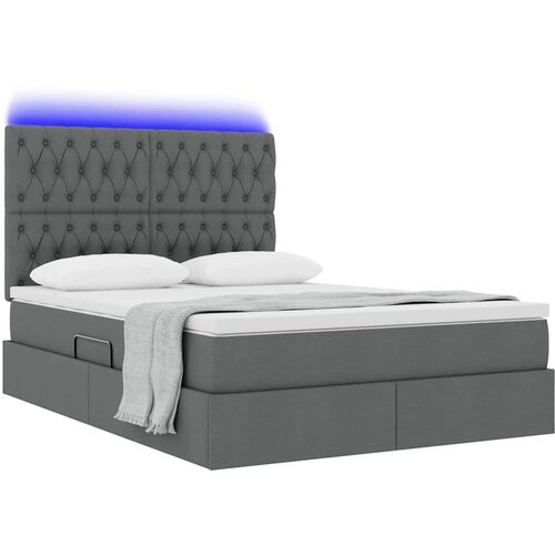  Krevet S LED lampica s pohranom Tamno siva 140 x 190 cm tkanina Slike