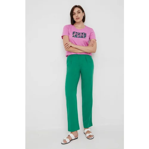Pepe Jeans Hlače za žene, boja: zelena, ravni kroj, visoki struk