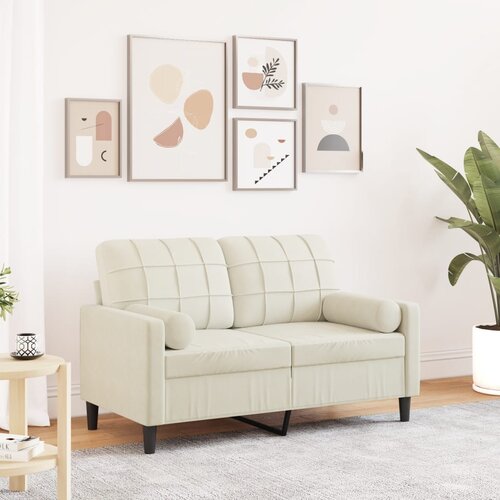 vidaXL Kavč dvosed z okrasnimi blazinami krem 120 cm žamet Cene