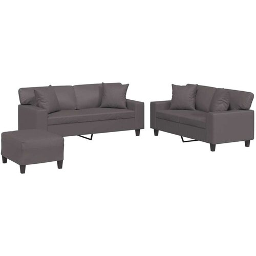  3-dijelni set sofa s jastucima sivi od umjetne kože Slike