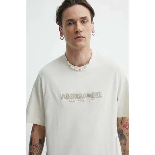 Abercrombie & Fitch Pamučna majica za muškarce, boja: bež, s aplikacijom