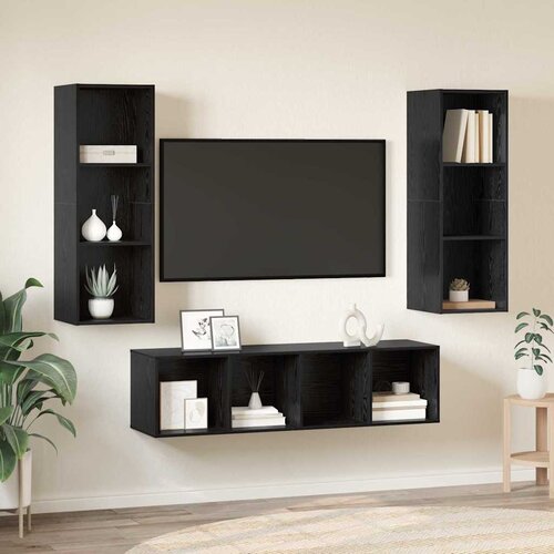  Set TV komoda Zidne 3 pcs Crni hrast Konstruirano drvo Cijene