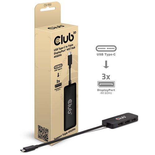 Club3d USB-C&amp;reg; to Triple DisplayPort&amp;trade; 4K60Hz Slike