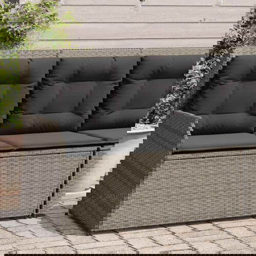 vidaXL Vrtna klop z blazinami siv poli ratan Cene