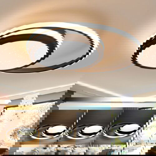 Nettlife LED stropna svetilka za dnevno sobo - zatemnljiva črna svetilka, moderna okrogla svetilka 56 W z zvezdnatim nebom, (22110643) Cene