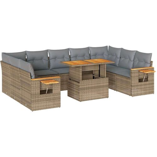 VidaXL 10-dijelni set vrtnih sofa s jastucima bež od poliratana bagrem Slike