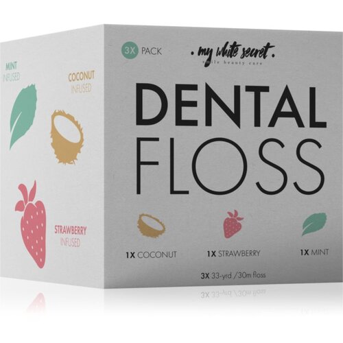My White Secret Dental Floss zobna nitka Coconut, Mint, Strawberry 3 kos Slike