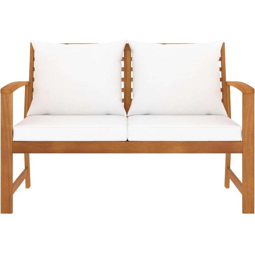  Klupa s krem jastucima 120 cm od masivnog bagremovog drva Slike