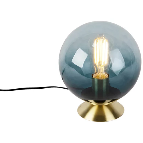 QAZQA Art Deco namizna svetilka medenina z modrim steklom - Pallon