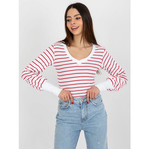 Fashion Hunters Basic striped white-red ribbed blouse Slike