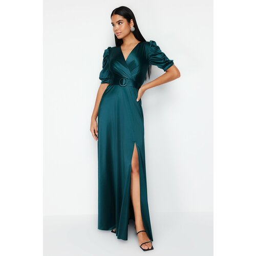 Trendyol emerald green knitted elegant evening dress Slike