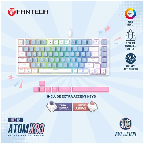  Tastatura Mehanicka Gaming Fantech MK612 Atom x83 AME plava (taro switch) Cene