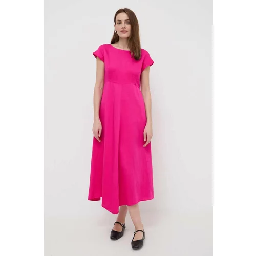 Weekend Max Mara Obleka iz mešanice lana roza barva