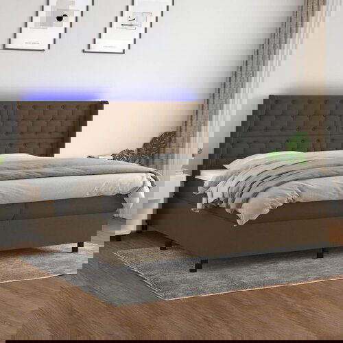 The Living Store Box spring postelja z vzmetnico LED temno rjava 200x200cm blago - Box Spring Postelja, (21515956) Slike