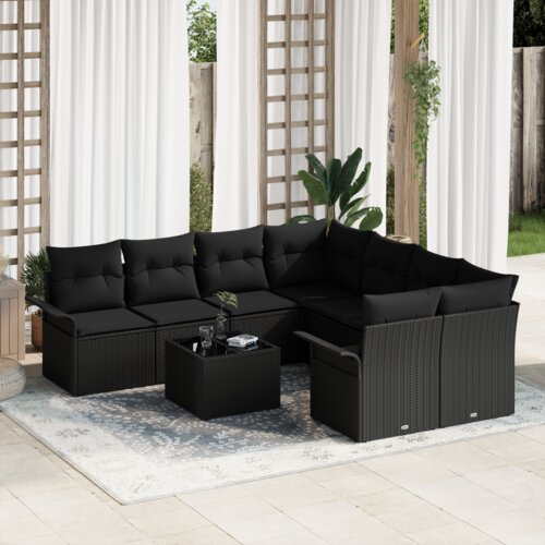  Set od 9 Vrtnih sofa s jastučićima Crni Poli ratan Slike